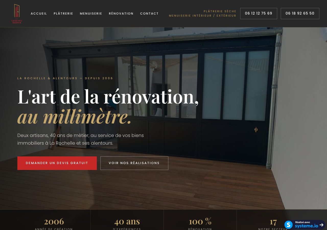 Site vitrine de la SARL Leneveu Guérin, entreprise du bâtiment, réalisé par KIMASSISTE